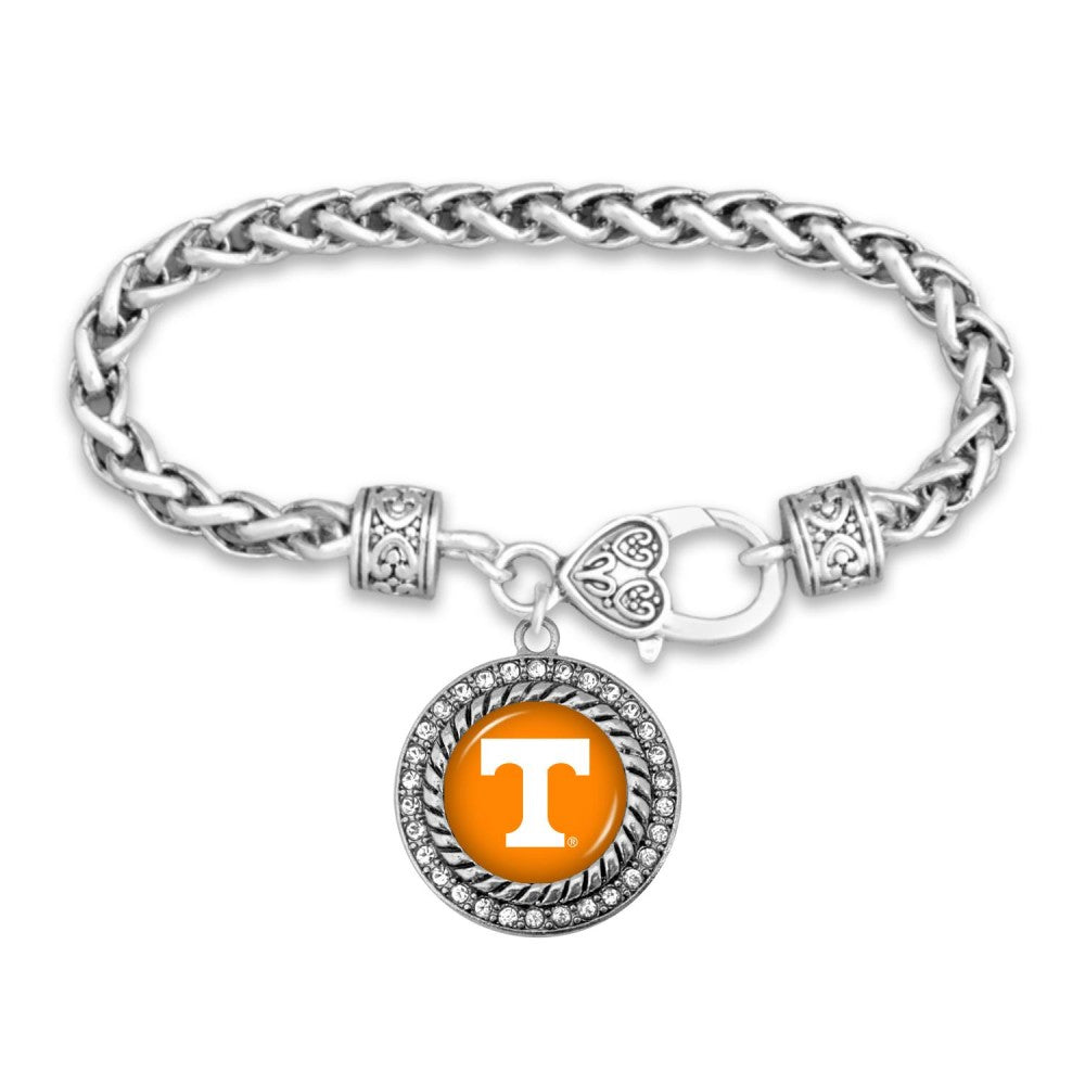 Tennessee Silver Braided Rhinestone Logo Bracelet - Fan Sparkle