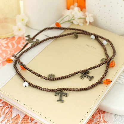 Tennessee Wood Bead Stretch Necklace - Fan Sparkle