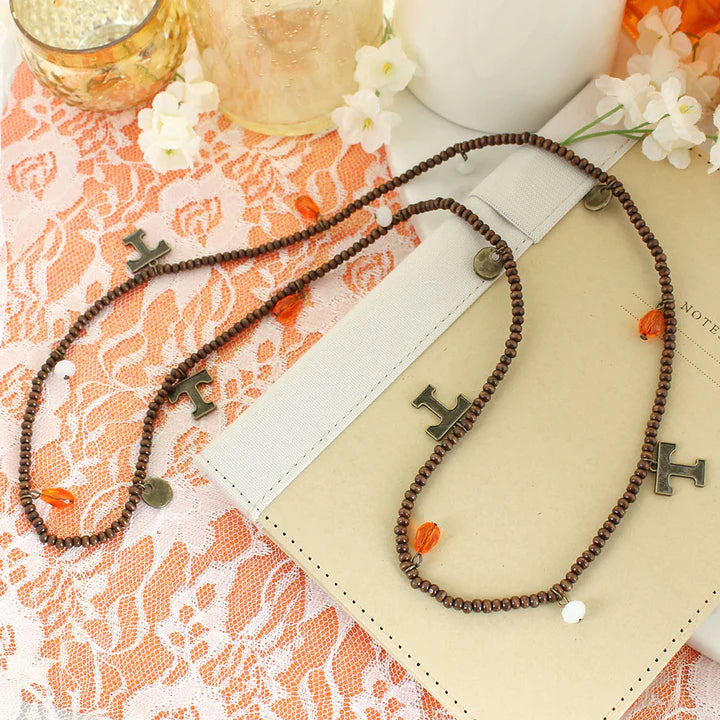 Tennessee Wood Bead Stretch Necklace - Fan Sparkle