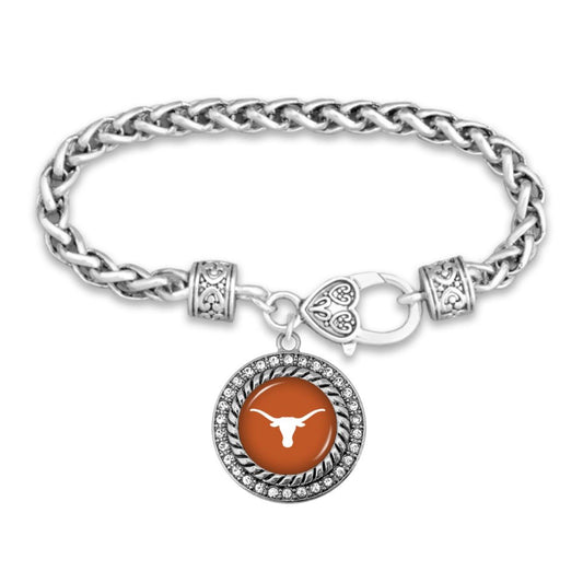 Texas Silver Braided Rhinestone Logo Bracelet - Fan Sparkle