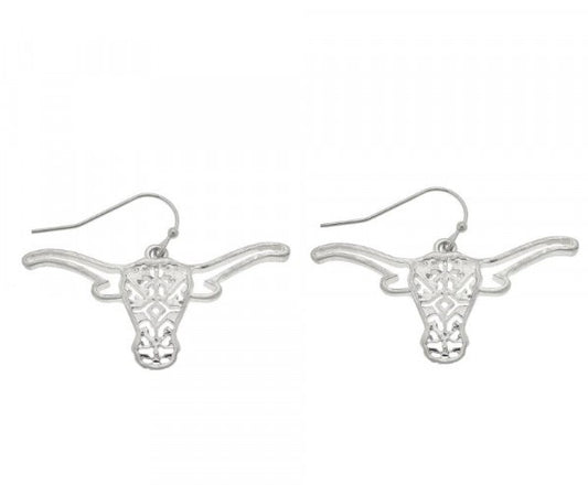 Filigree Steer Head Earrings - Fan Sparkle