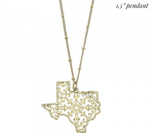 Texas Filigree State Necklace - Fan Sparkle