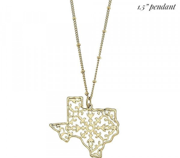 Texas Filigree State Necklace - Fan Sparkle