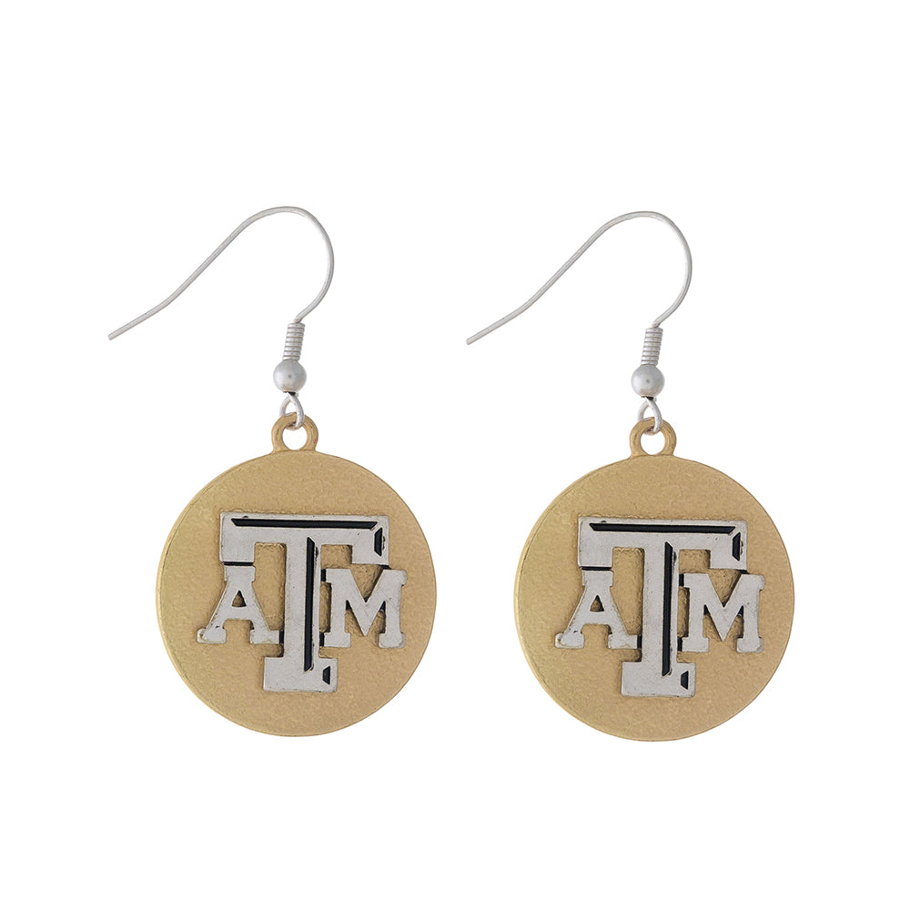 Texas A&M Two Tone Disc Earrings - Fan Sparkle