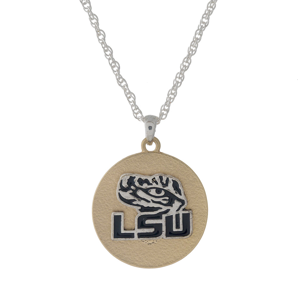 LSU Two Tone Logo Necklace - Fan Sparkle