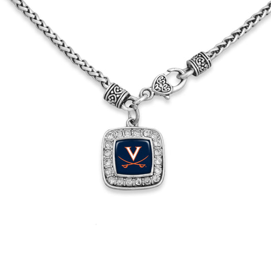 Virginia Square Rhinestone Logo Necklace - Fan Sparkle