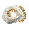 White Beaded Stretch Bracelet with Heishi, Glass & Rhinestone - Fan Sparkle