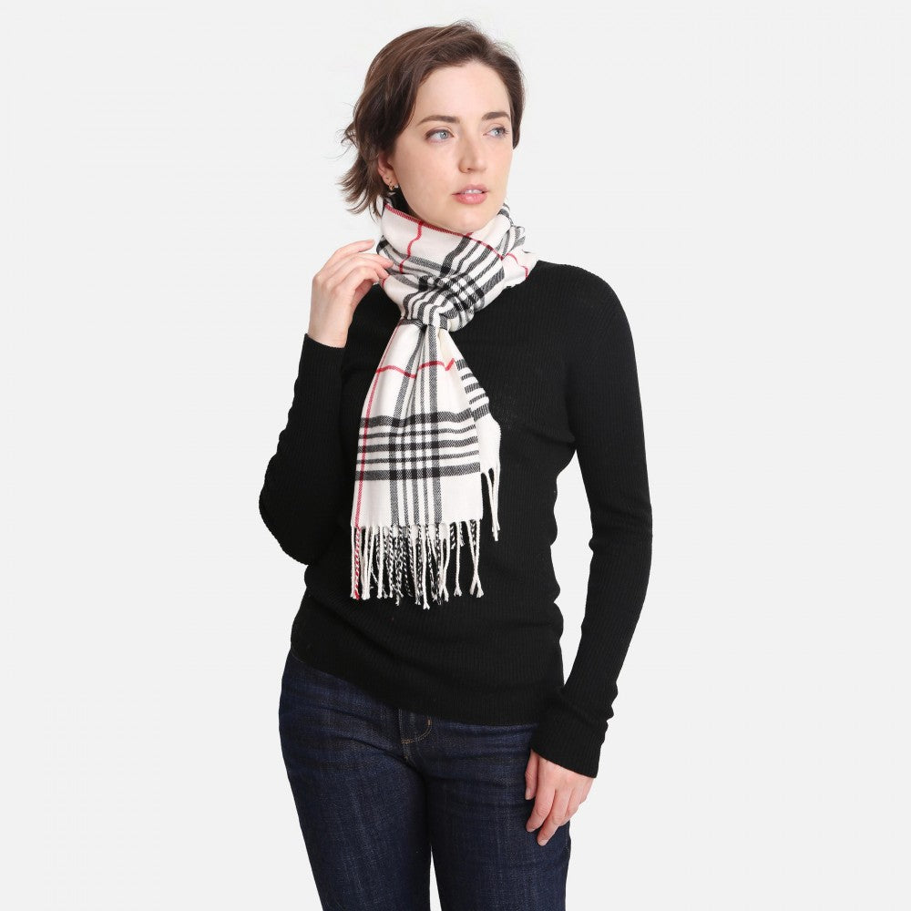 White Plaid Scarf - Fan Sparkle
