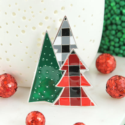 Rustic Plaid Christmas Tree Trio Pin/Pendant