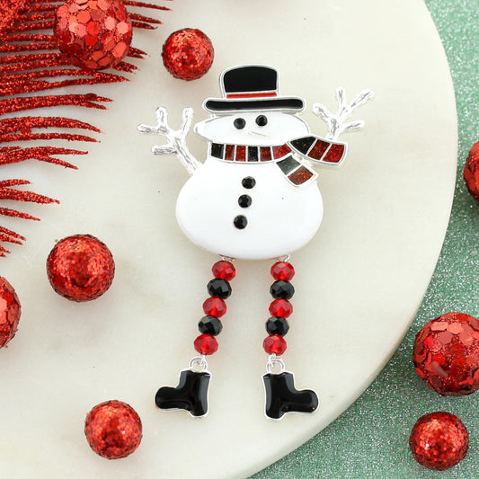 Buffalo Check Dangle Leg Snowman Christmas Pin/Pendant