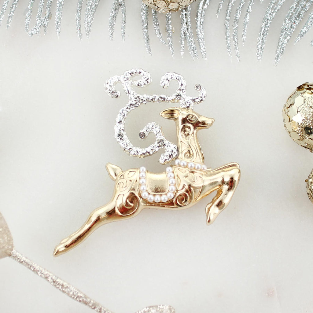 Gld & Slvr Christmas Reindeer Pin/Pendant