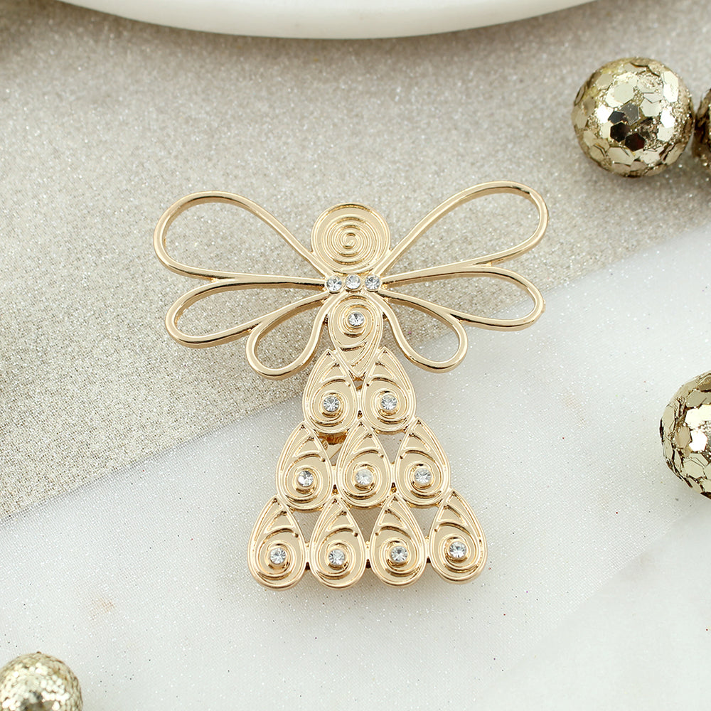 Gold & Crystal Angel Christmas Pin/Pendant