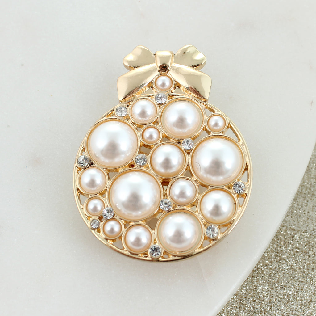 Gold Pearl & Crystal Christmas Ornament Pin/Pendant