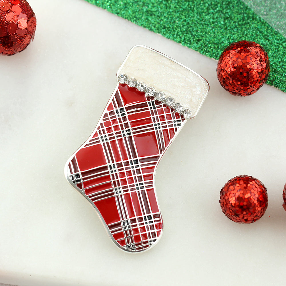 Plaid Christmas Stocking Pin/Pendant