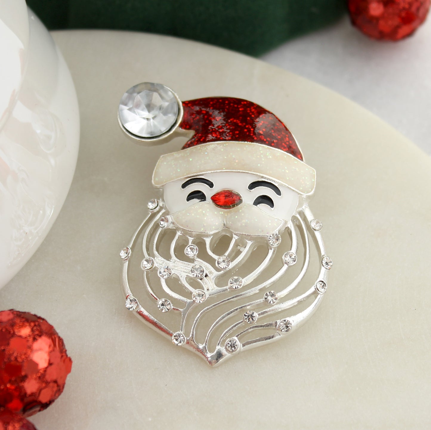 Crystal Beard Santa Face Christmas Pin/Pendant
