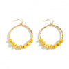 Yellow & Gold Beaded Hoop Earrings - Fan Sparkle