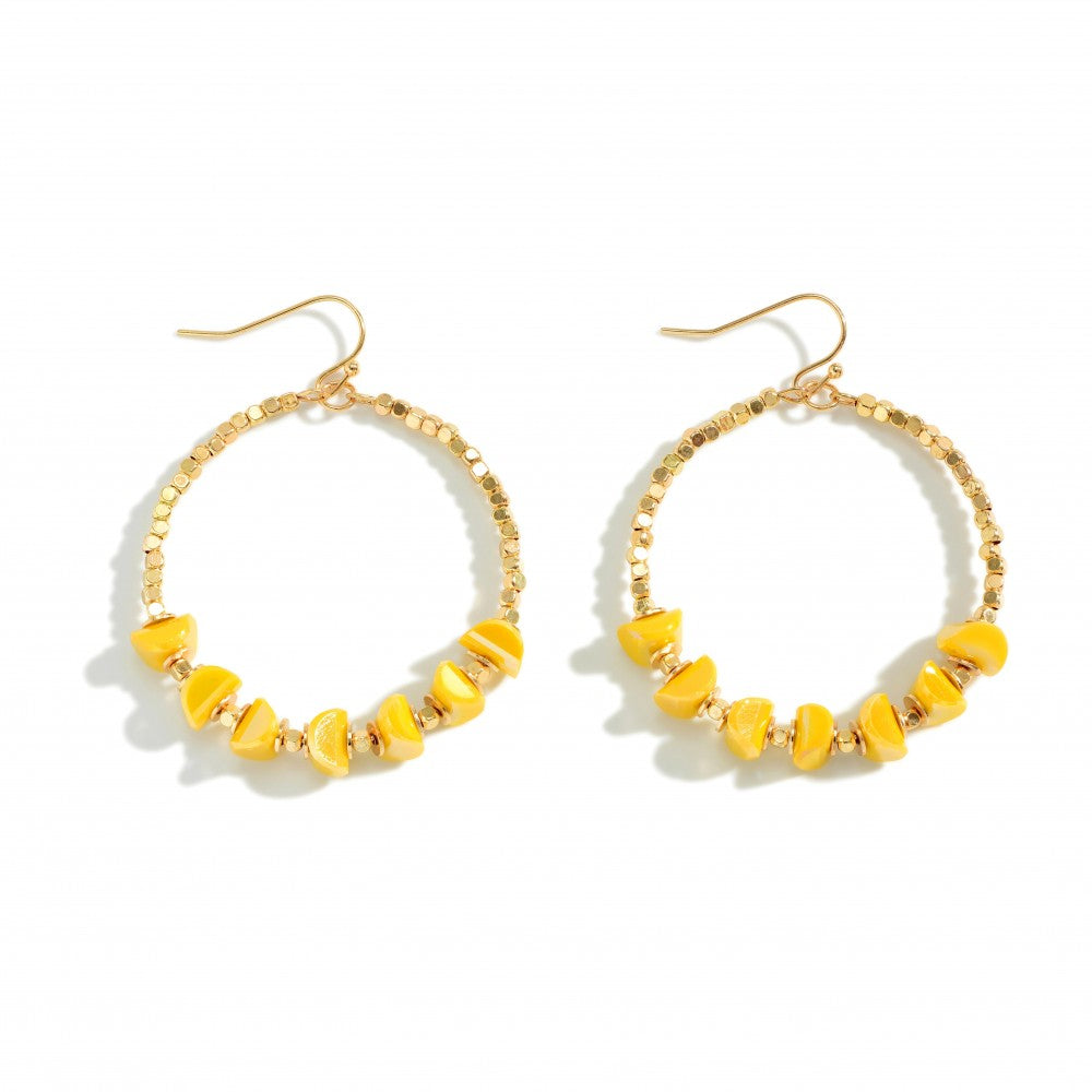 Yellow & Gold Beaded Hoop Earrings - Fan Sparkle