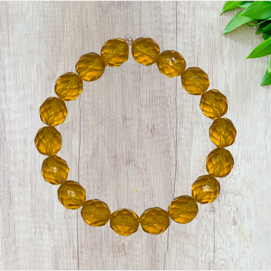 Yellow Czech Glass Stretch Bracelet - Fan Sparkle