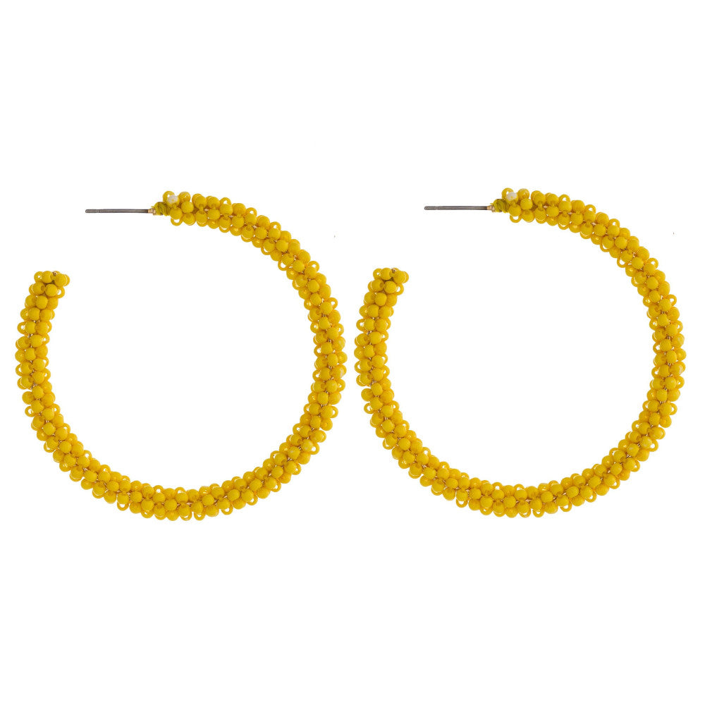 Yellow Seed Bead Hoop Earrings - Fan Sparkle