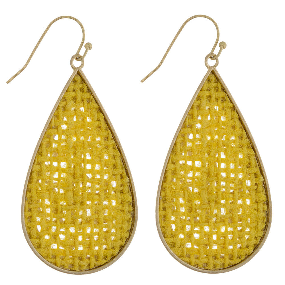 Yellow Woven Teardrop Earrings - Fan Sparkle
